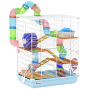 Gabbia per Criceti 5 Livelli ¨C Xylo ¨C Con Tubi, Ruota, Scale e Casetta, 46x30x58 cm