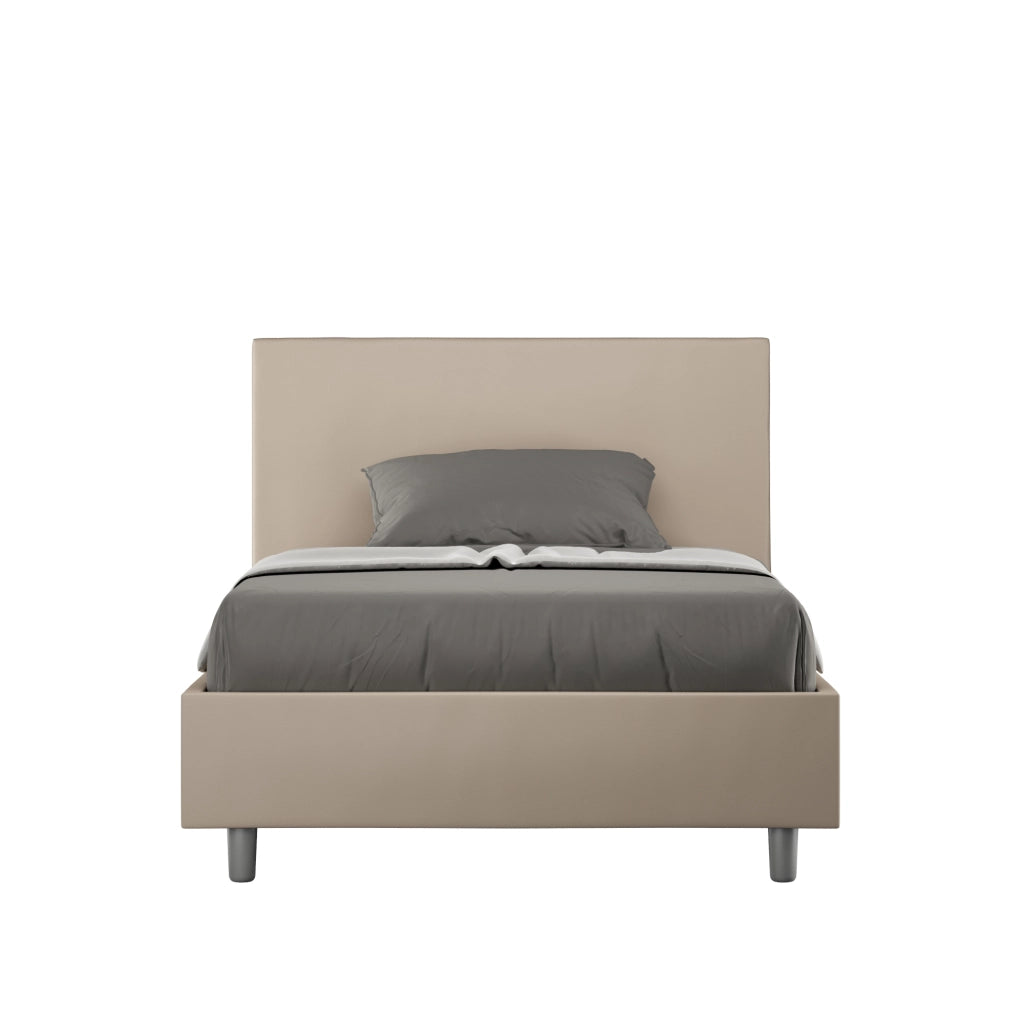 BS COM Letto una piazza e mezza con rete imbottito 120x200 similpelle tortora