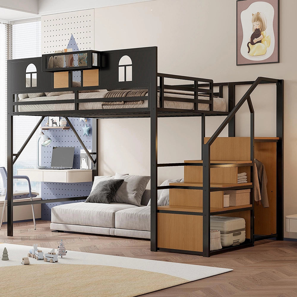 Letto a soppalco - Xylo - 140x200 cm nero con scrivania