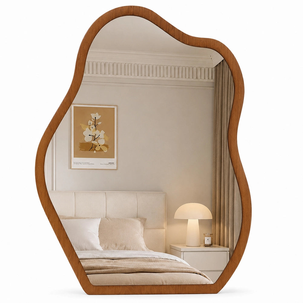 Specchio Asimmetrico da Parete 46x60 cm Cornice in Legno Noce