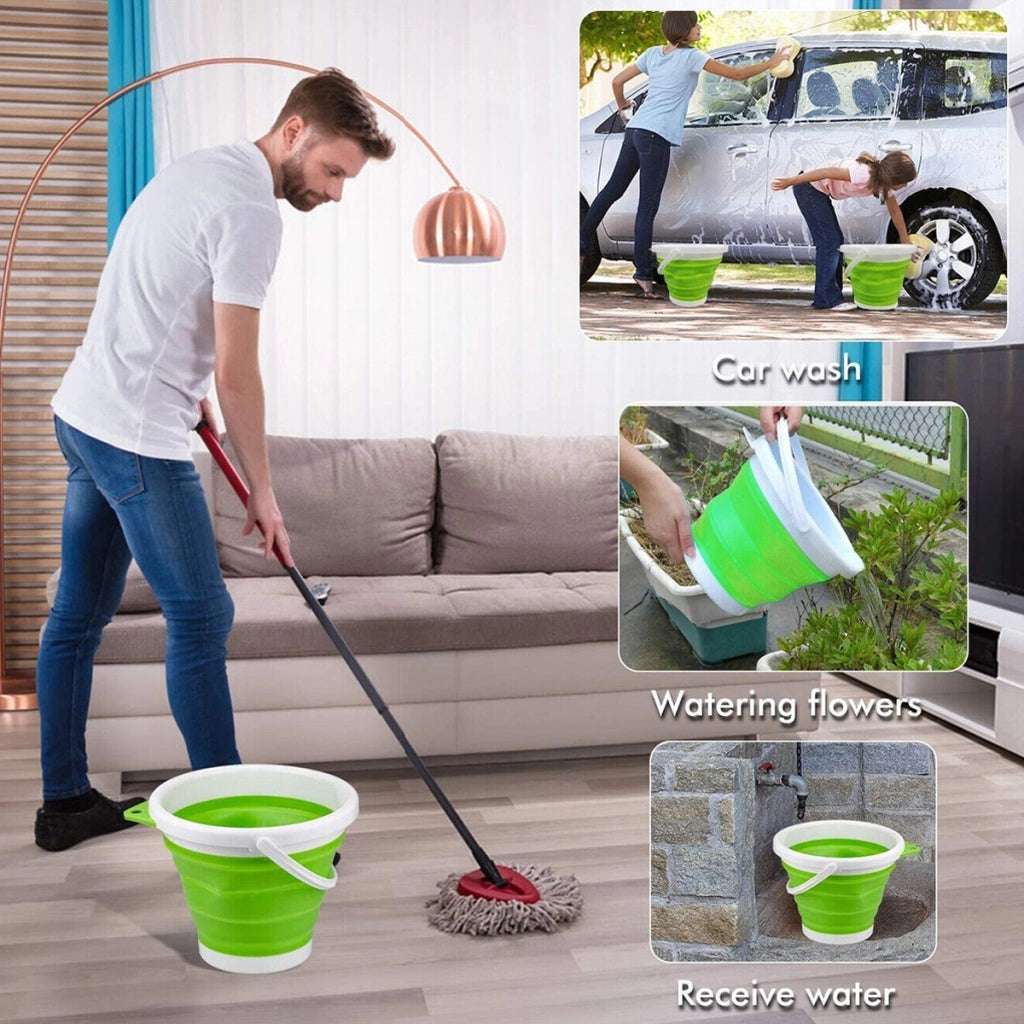 SECCHIO PIEGHEVOLE 5L RICHIUDIBILE SILICONE SALVASPAZIO MULTIUSO CON MANICO