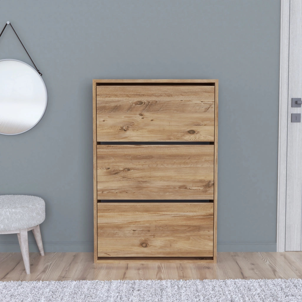 Scarpiera Salvaspazio Slim con 3 Contenitori Ribaltabili Portascarpe Stretto da Ingresso Capienza 18 Paia 110 x 73,5 x 24 cm - Effetto Rovere [en.casa]