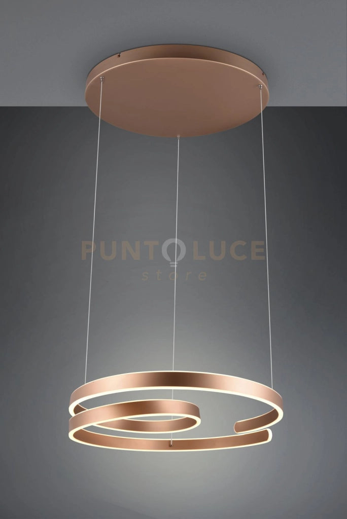 MARNIE SOSPENSIONE LED 68W 8000lm, 3000K  METALLO CAFFE' A SPIRALE DIMMERABILE CON INTERRUTTORE D. 65CM