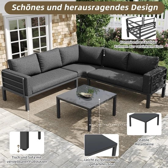 Set di panche da giardino - Vetro resistente - 5 persone - Cuscini - Cuscini principali