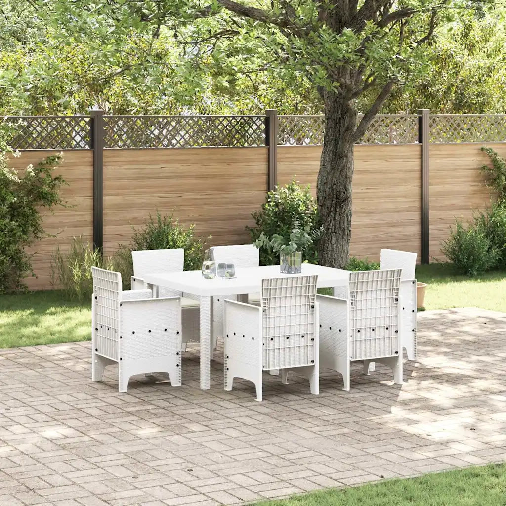Set da Pranzo per Giardino 7 pcs Bianco Rattan Polt