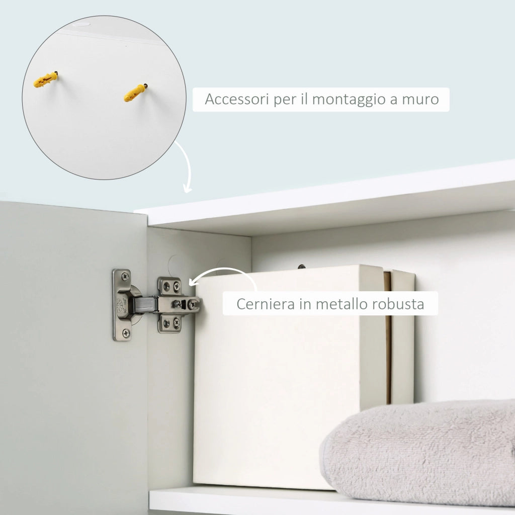 Specchio da Bagno a Parete con Armadietto e Ripiani 60x18x50cm Bianco