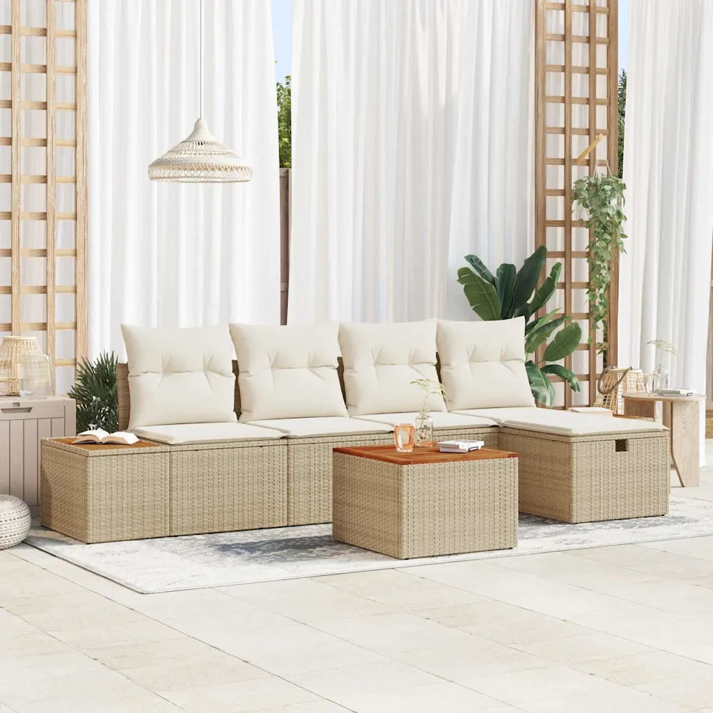 Set Divano da Giardino con cuscino 6 pcs Beige Poly Rattan