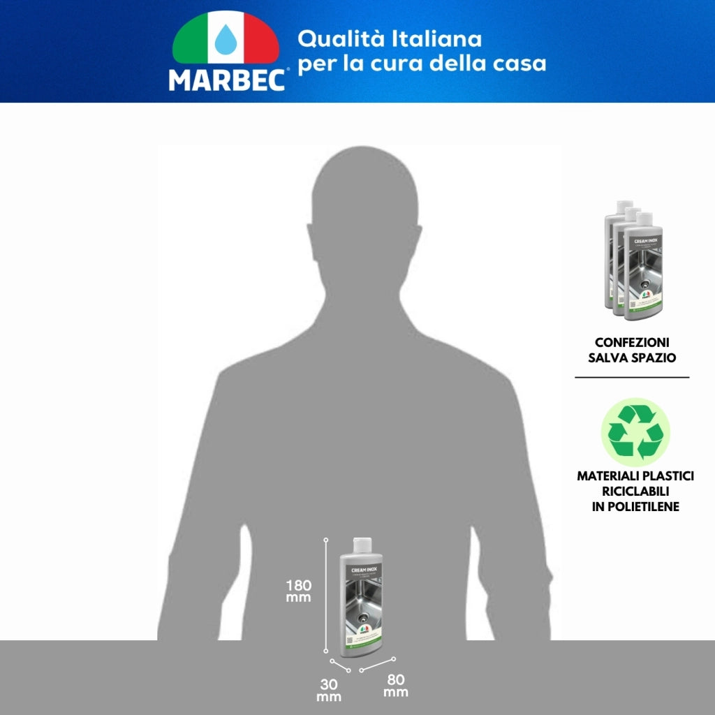 Crema detergente e lucidante per acciaio inox, elimina aloni e impronte Marbec CREAM INOX® - 250GR