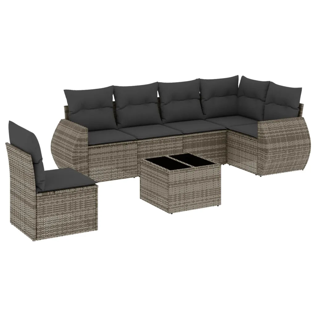 Set Divani da Giardino 7 pz con Cuscini Grigio in Polyrattan 3221439