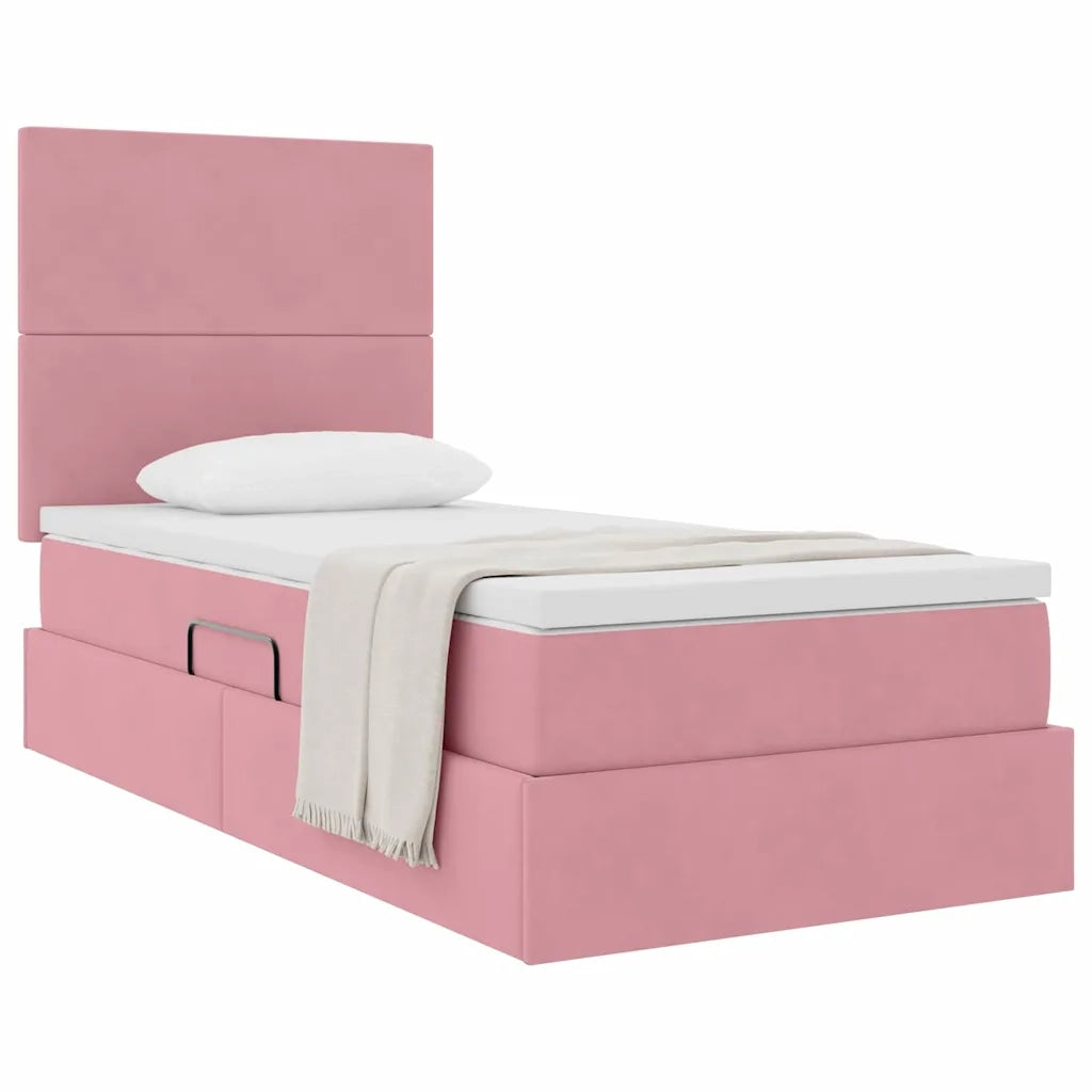 Letto con contenitore e materasso Rosa 90 x 200 cm Velluto