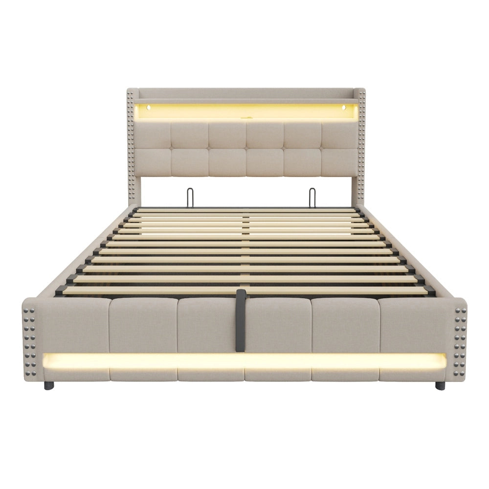 Letto matrimoniale - Xylo - 180x200 cm LED lino beige
