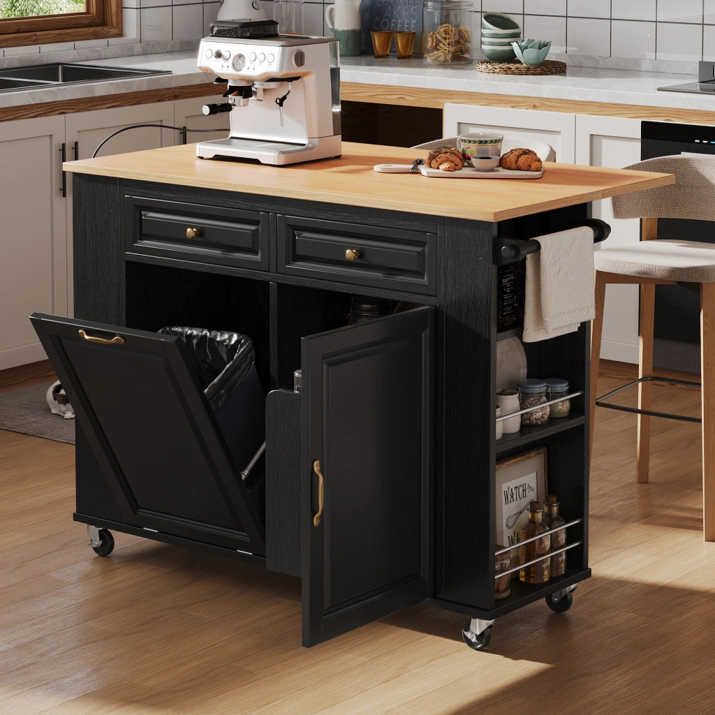 Tavolo da Pranzo Allungabile con Ruote ¨C MINIMAL ¨C Nero, con Portarifiuti e Portasalviette