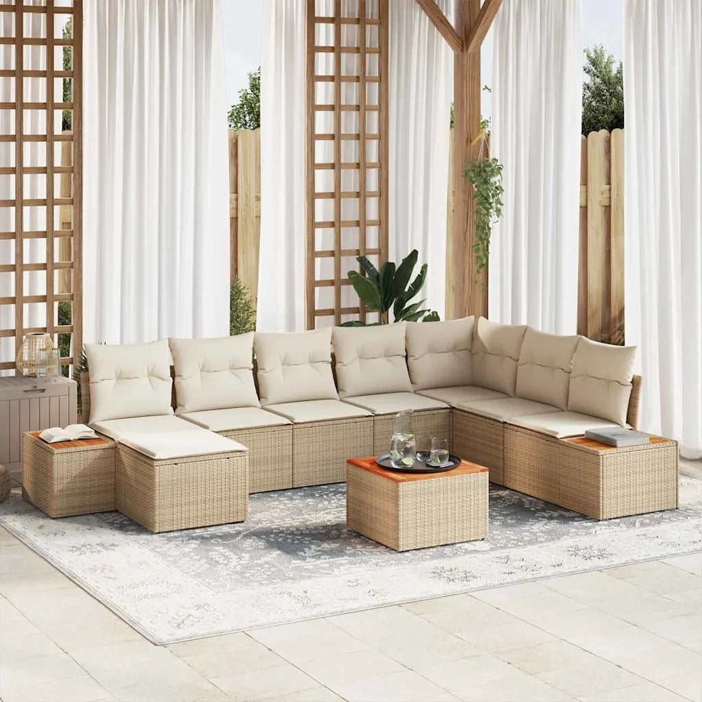 Set Divano da Giardino con cuscino 9 pcs Beige Poly Rattan 3348152
