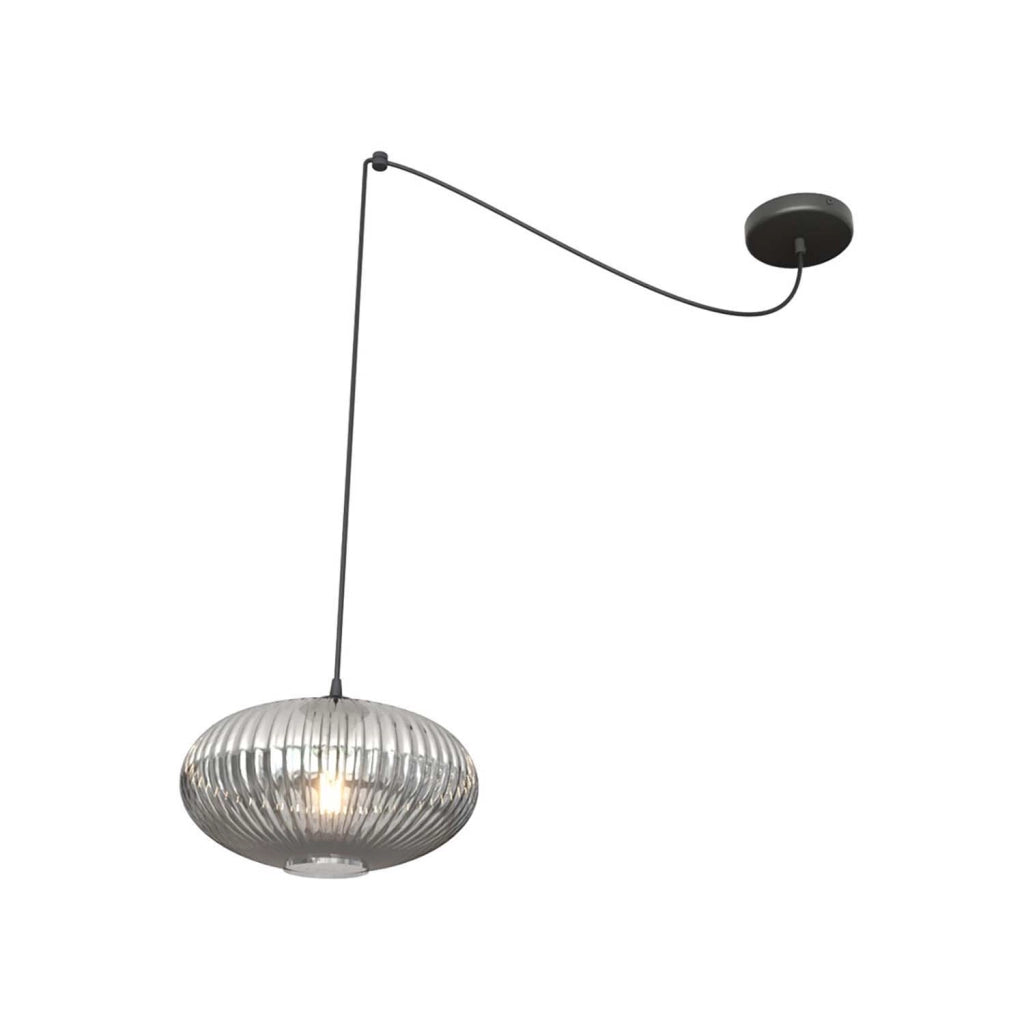 Sospensione 1 Luce Elios In Acciaio Nero Paralume Plissettato Fumè