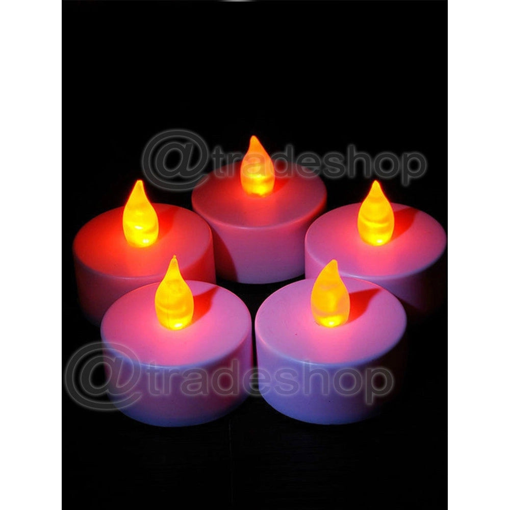 Trade Shop - Set 24 Candele Fiamma Lumini Led Decorative A Batteria Votivi Luce Bianco Caldo -