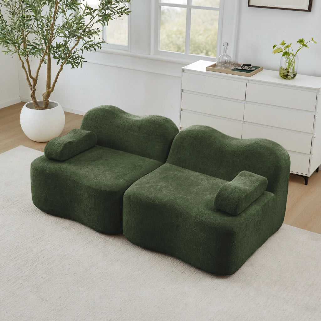 Divano Modulare 2 Posti Boneless ¨C MINIMAL ¨C Tessuto Verde, Cuscini Morbidi, Braccioli Mobili