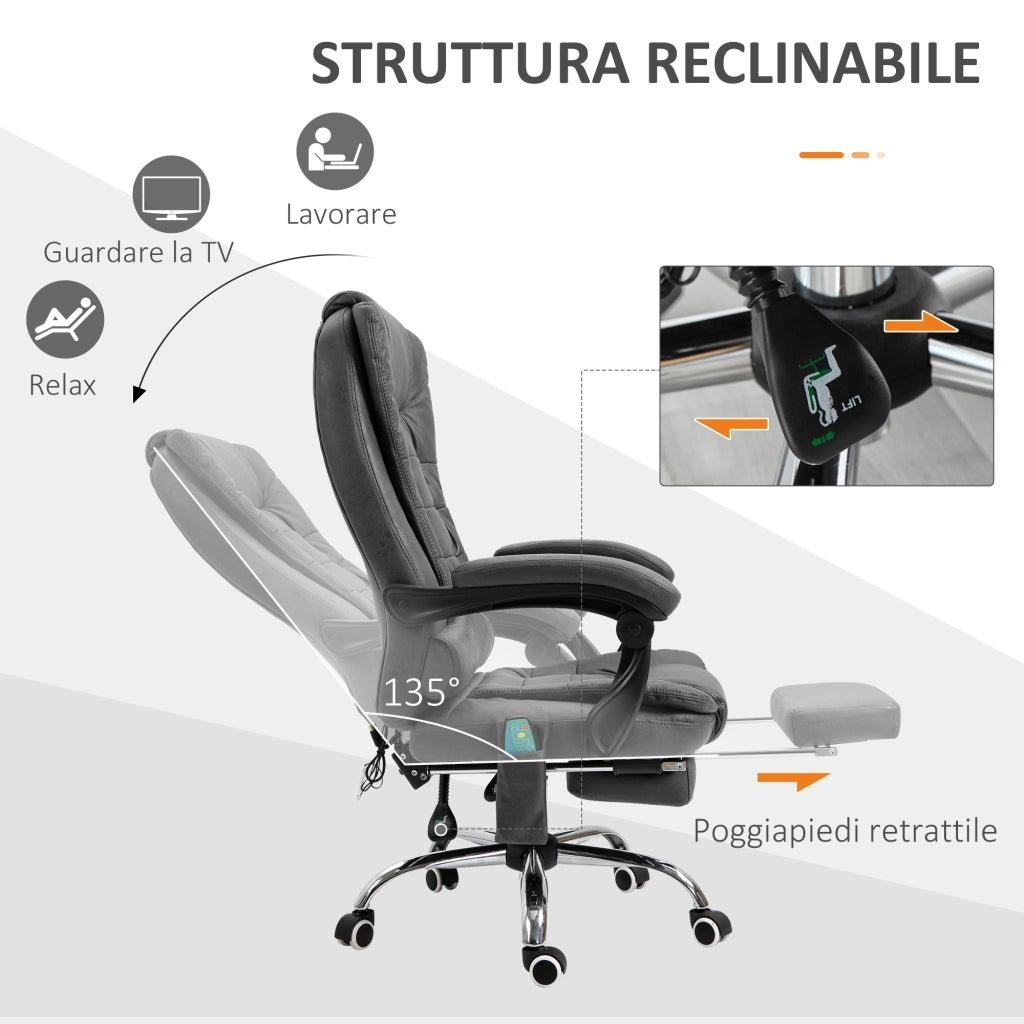 EasyComfort Poltrona da Ufficio Massaggiante e Reclinabile con Riscaldamento e Altezza Regolabile, Grigio
