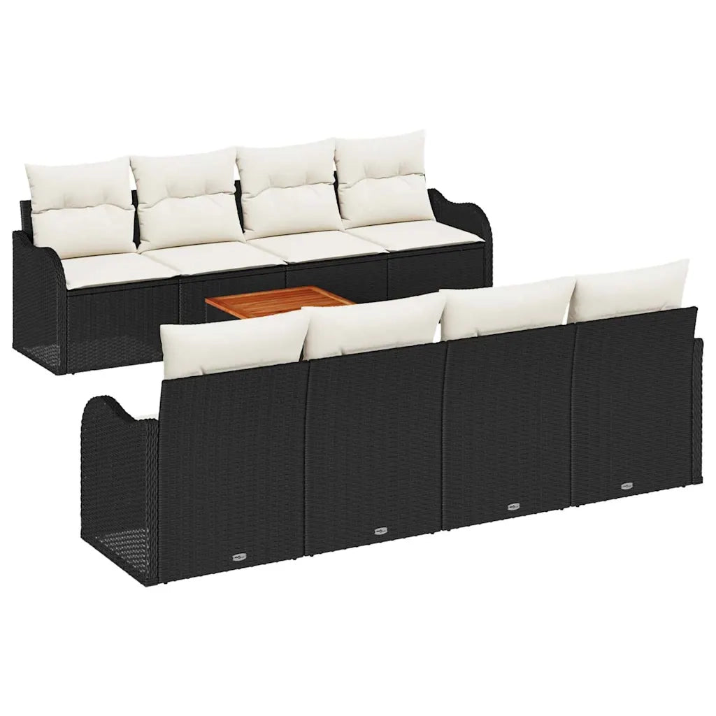 Set Divano da Giardino con cuscino 9 pcs Nero polyrattan