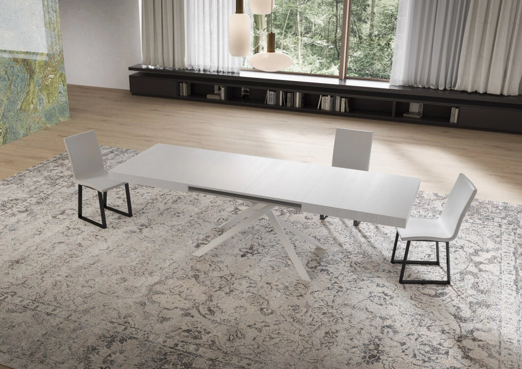 Tavolo allungabile 80x160/244 cm Niketis bianco frassino gambe bianche