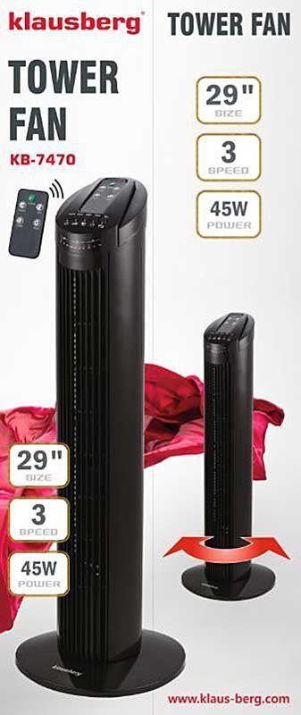 Klausberg KB-7470 Elegante ventilatore a torre con telecomando e oscillazione