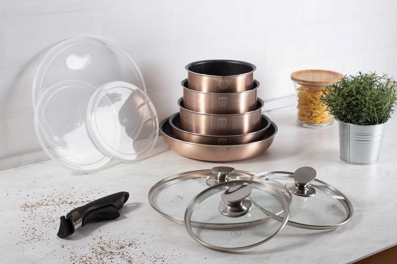 Berlinger Haus BH-1591 Click&Cook Set di pentole in granito oro rosa