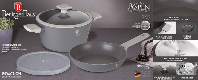 Berlinger haus BH-7079 Aspen Titanium Set di pentole antiaderenti