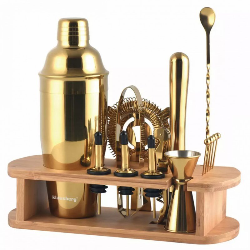 Klausberg KB-7583 Elegante set di utensili da bar con supporto in bambù