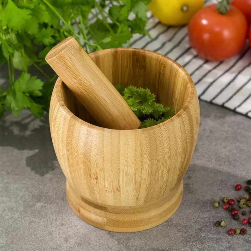 Set di mortaio e pestello in bambù Kinghoff KH-1616 per macinare le spezie