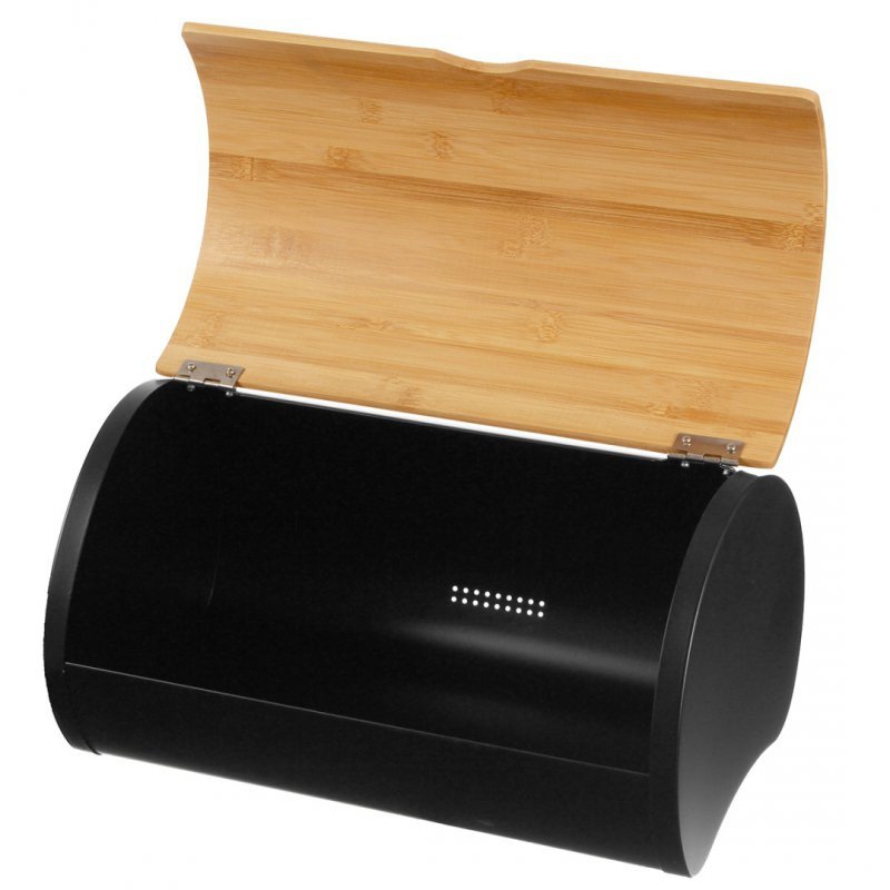 Elitehoff 2738 Modern Black Metal and Bamboo Bread Box