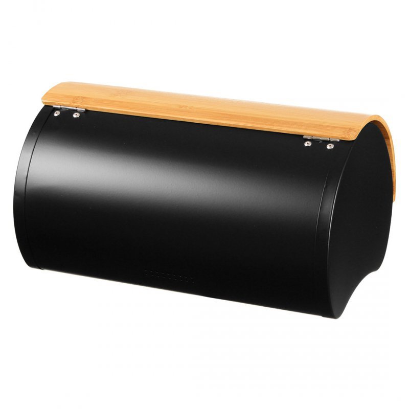 Elitehoff 2738 Modern Black Metal and Bamboo Bread Box