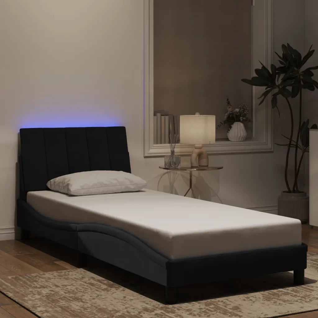 Giroletto con LED senza Materasso Hanko Nero 90x190 cm in Velluto
