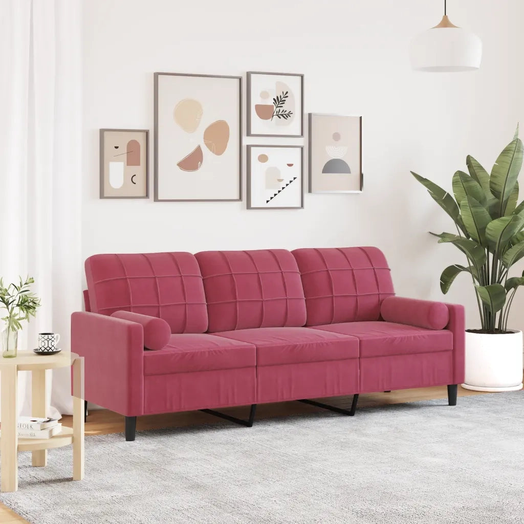 Divano a 3 Posti con Cuscini-Sofa 3 Posti con Cuscini Rosso Vino 180 cm in Velluto 713929