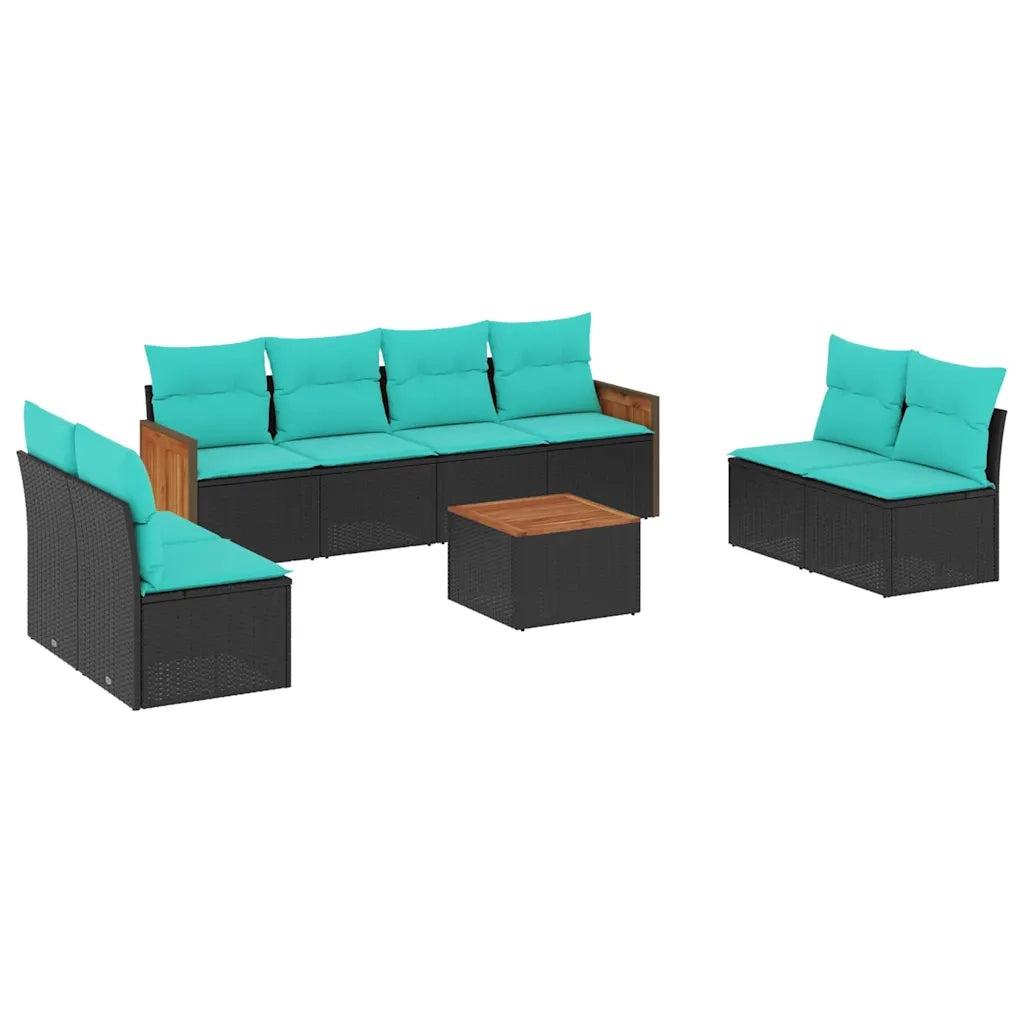 Set Divani da Giardino 9 pz con Cuscini Nero in Polyrattan 3227576