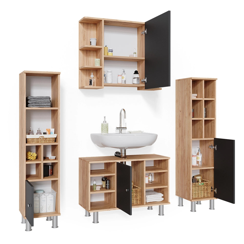 Vicco Set mobili bagno Quercia dorata 4 parti