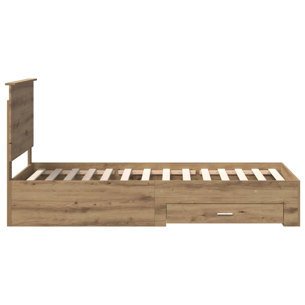 Letto singolo | Letto per adulti | Struttura del letto con testiera Rovere artigianale 90 x 190 cm