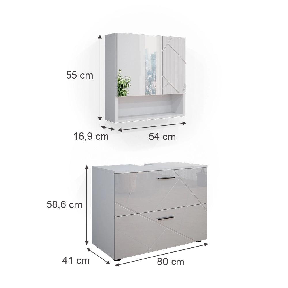 Vicco Set mobili bagno Bianco lucido 2 parti