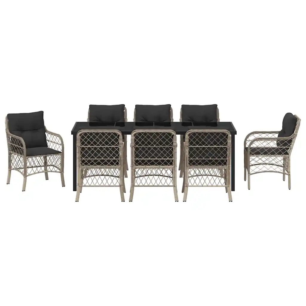 Set da Pranzo per Giardino 9 pcs Grigio chiaro polyrattan 3380245