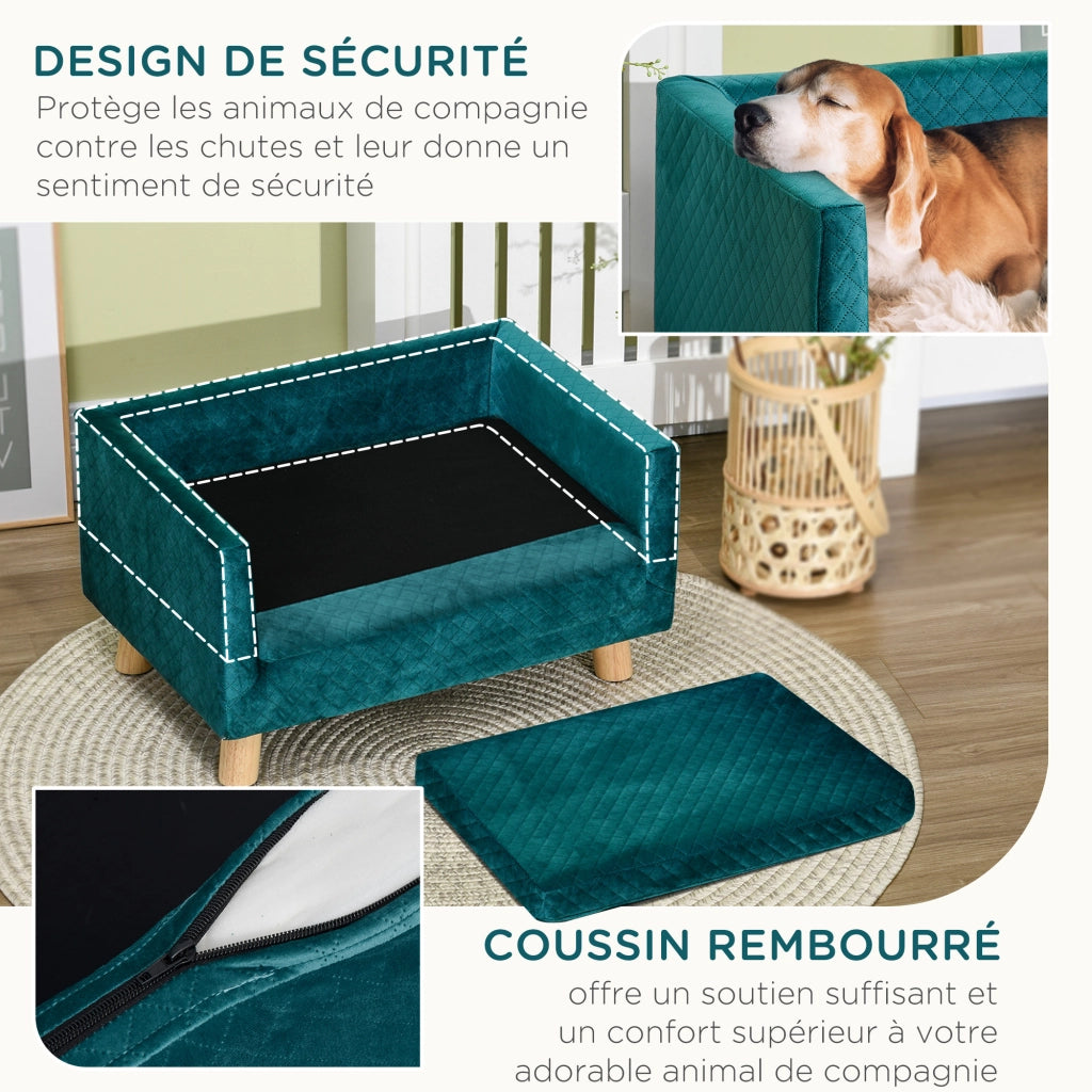 Letto per cani con cuscino ¨C Zephmum ¨C Velluto blu 64x45x36 cm