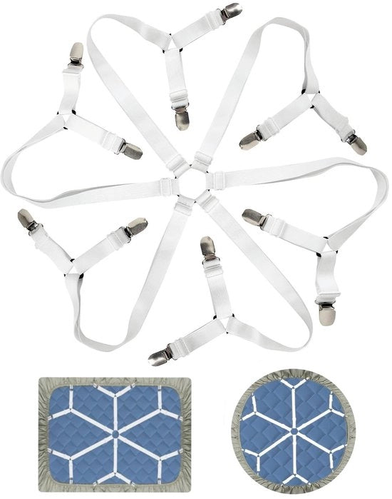 Lakenspanner 6-zijdig con cinghie elastiche - Adatto per materassi rotondi e quadrati - Bianco