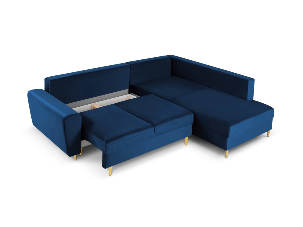 Cosmopolitan Design - Divano convertibile angolare destro con contenitore "Kyoto" 5 posti in velluto blu reale 