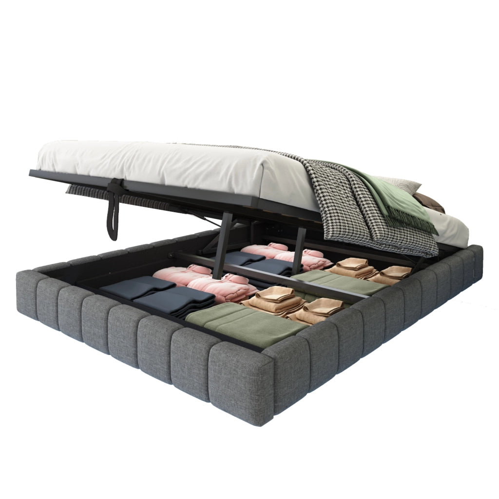 Letto imbottito sospeso 140x200 cm con LED e contenitore