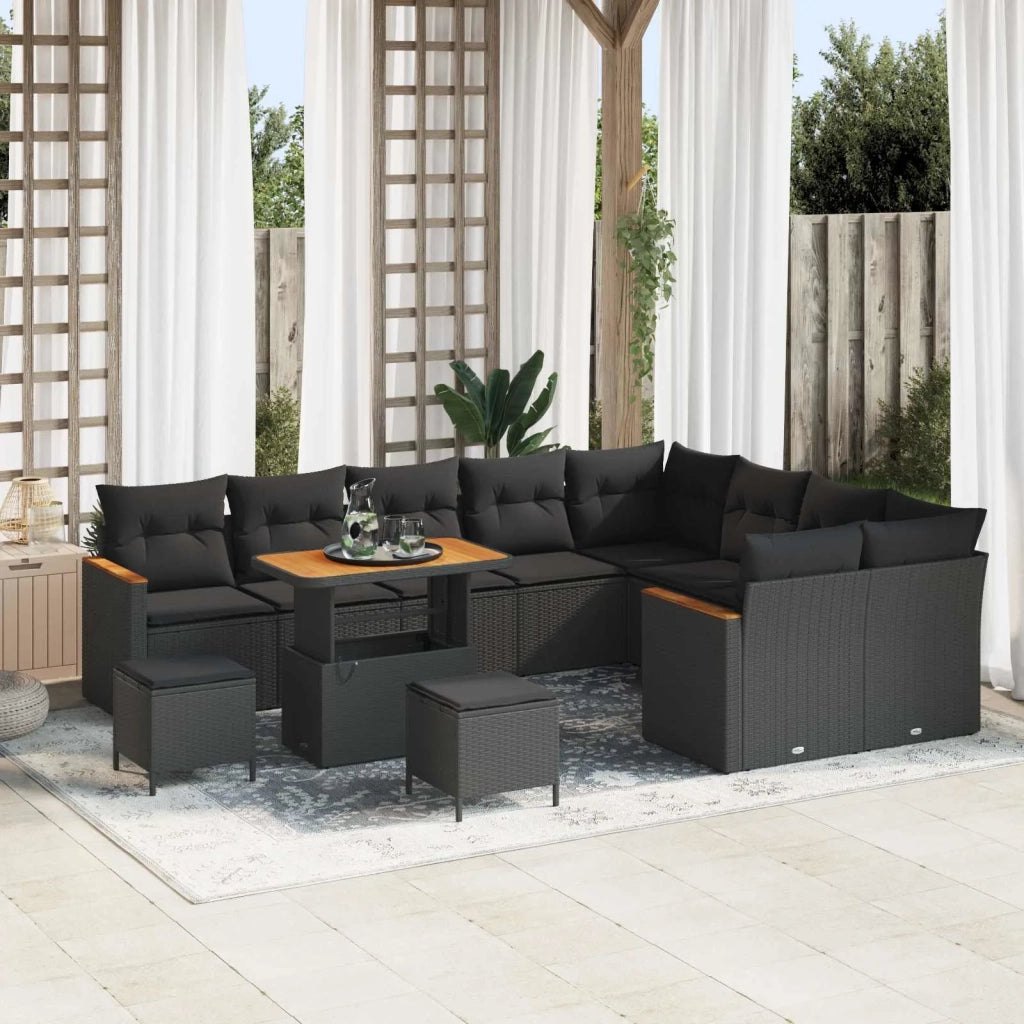 Set Divano da Giardino 12 pcs Nero polyrattan