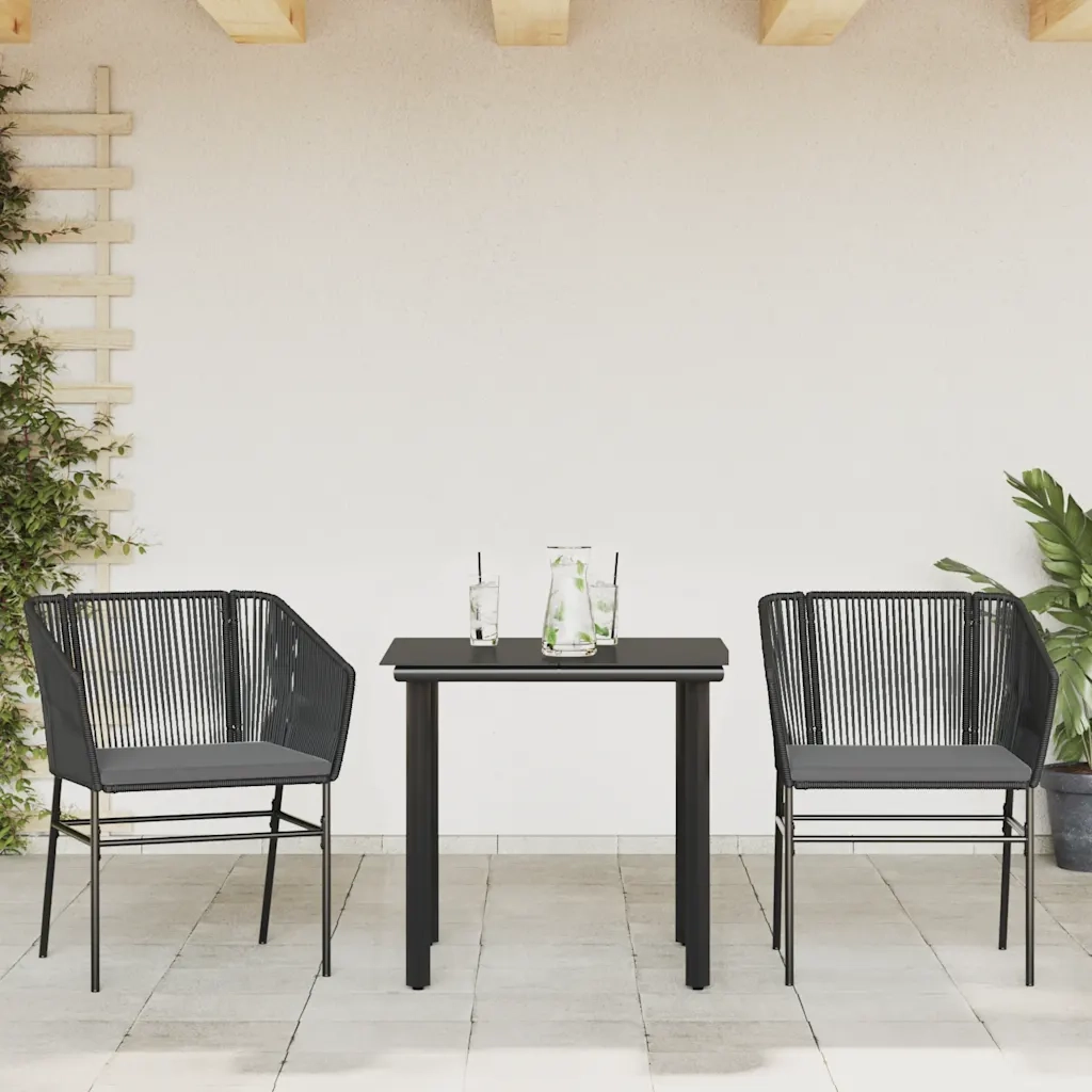 Set da Pranzo da Giardino 3 pz con Cuscini Polyrattan Vetro 3334611