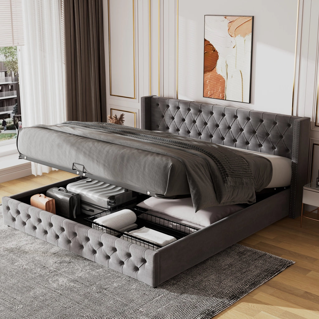 letto imbottito velluto grigio 190 x 209 cm