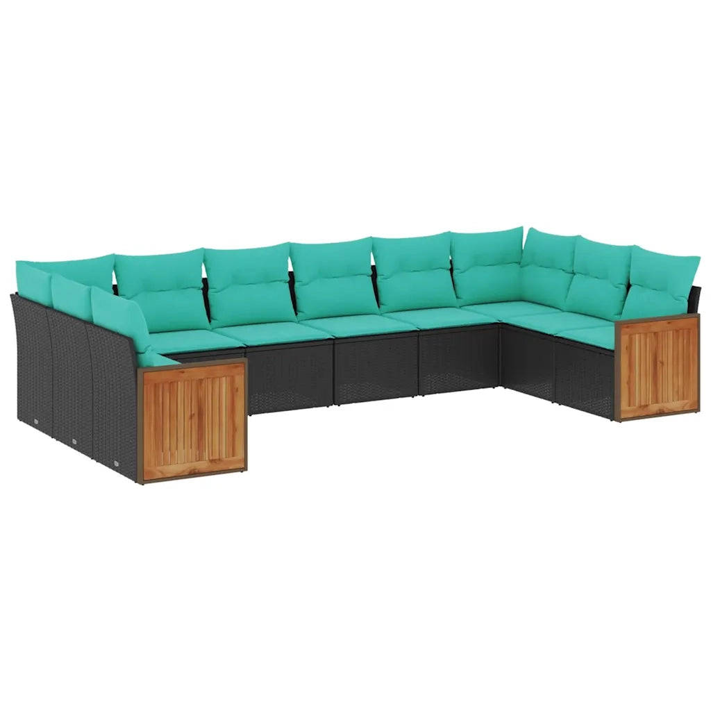 Set Divani da Giardino 10 pz con Cuscini Nero in Polyrattan 3228003