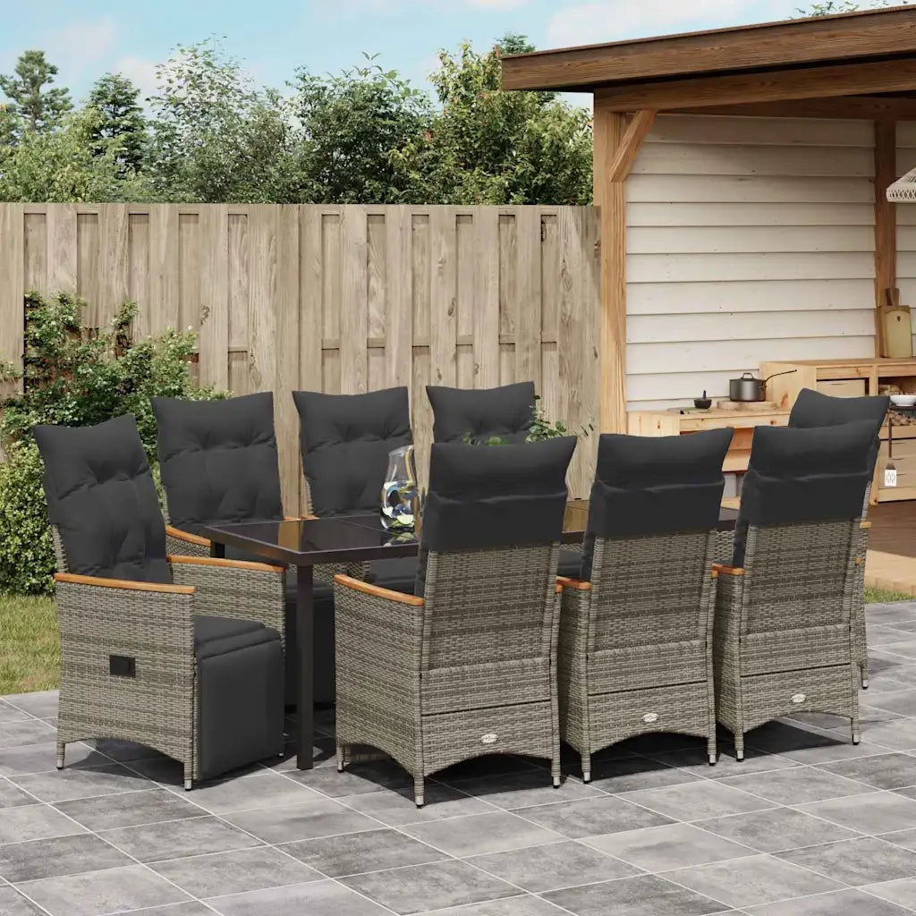 Set da Pranzo per Giardino con cuscino 9 pcs Grigio polyrattan 3379631