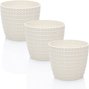 Set di vasi per piante in plastica - 3 pezzi - bianco crema - 14 cm