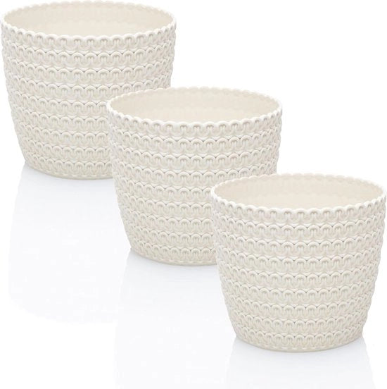 Set di vasi per piante in plastica - 3 pezzi - bianco crema - 14 cm