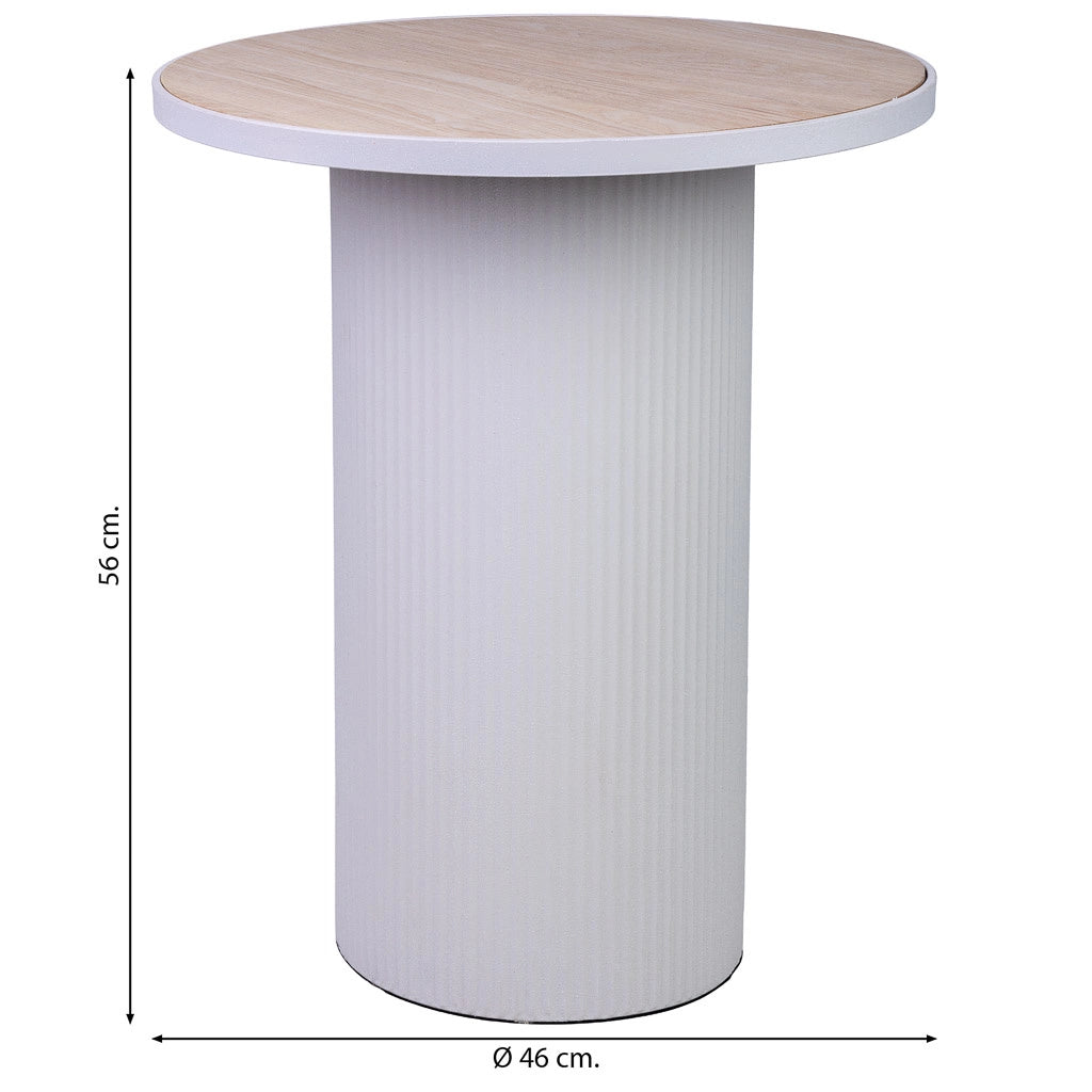 Tavolino in metallo bianco e legno 46x46x56h cm