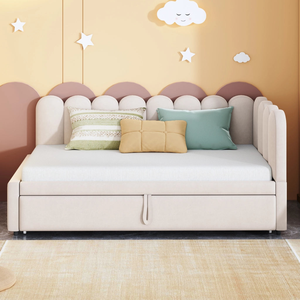 LETTO DIVANO L-Form 90x200 cm Beige in Velluto